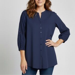 Lane Brant  Navy Button-Down Shirt for Women size 10/12